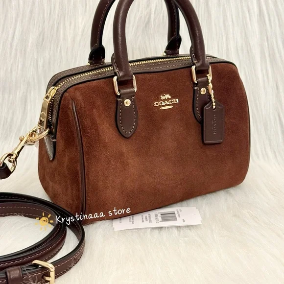 NWT Coach Mini Rowan Crossbody Bag CCF29 suede/Vintage Brown - Picture 8 of 16